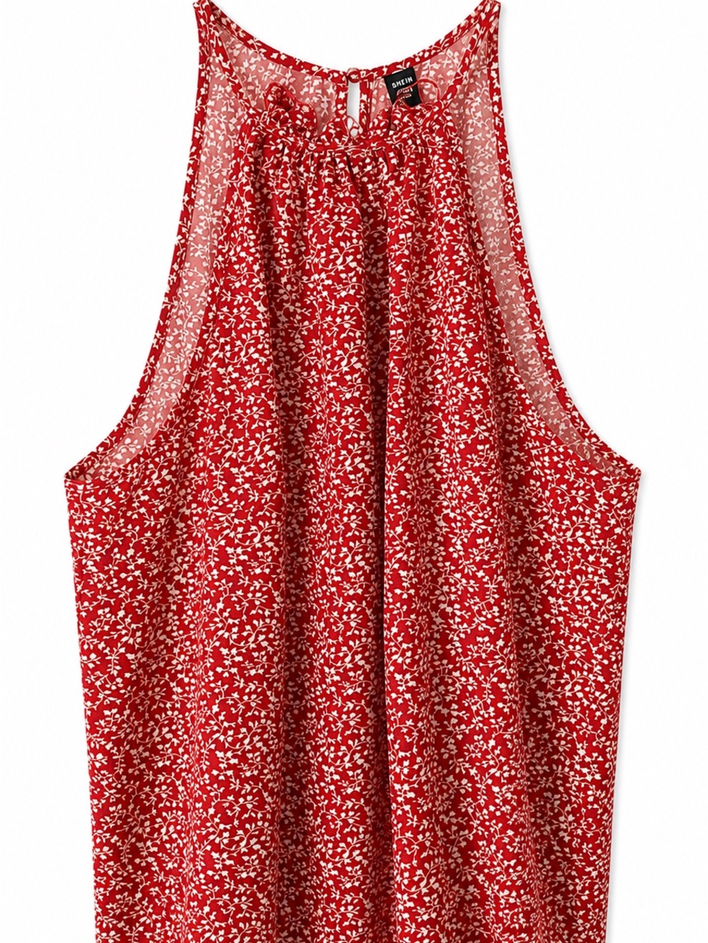 SHEIN Red Floral Halter Tank with White Floral Print